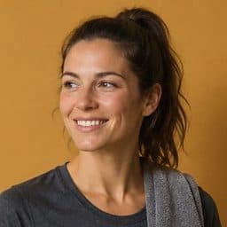 A gym owner with a towel over her shoulder and her class sign-ups running on their own