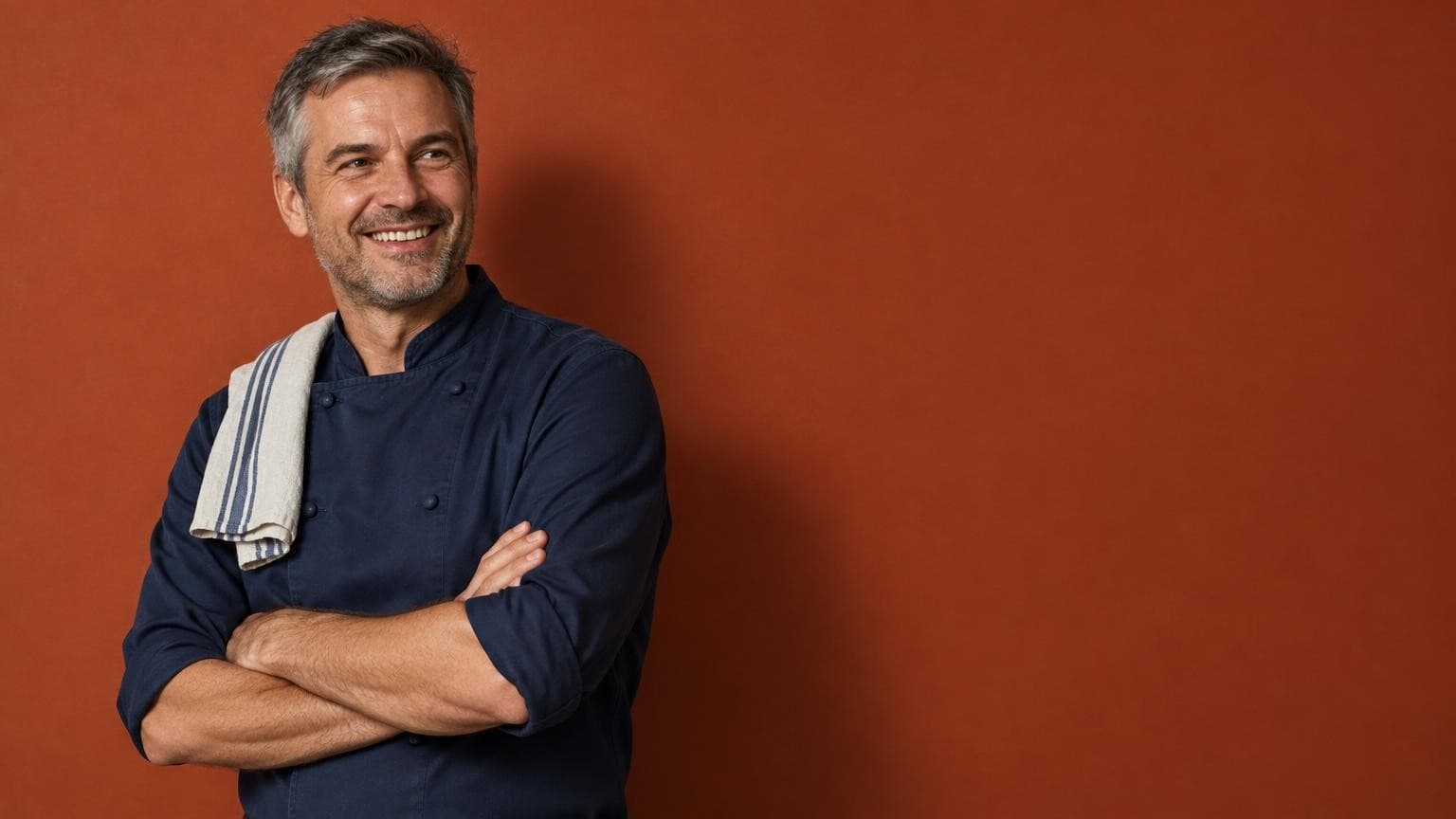 A restaurant owner with his arms crossed, bookings already taken care of