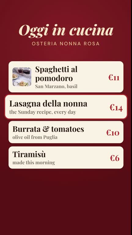 Bloc Carte, avec l’exemple de Osteria Nonna Rosa