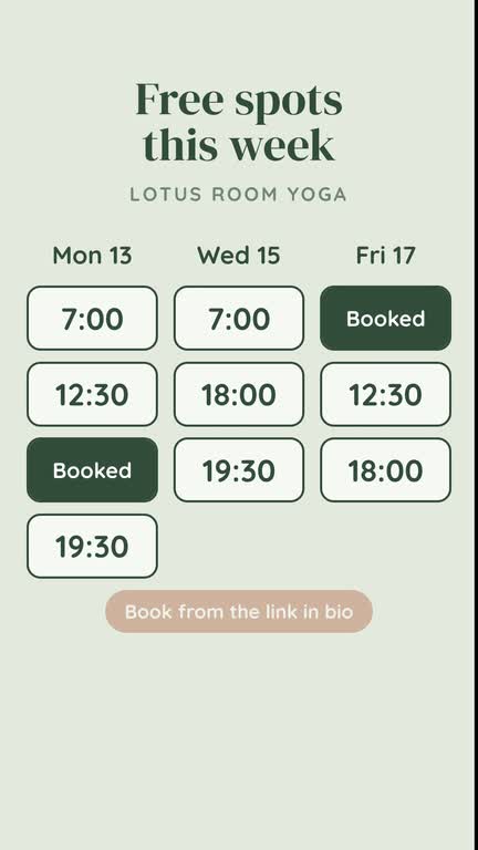 Bloc Créneaux libres, avec l’exemple de Lotus Room Yoga